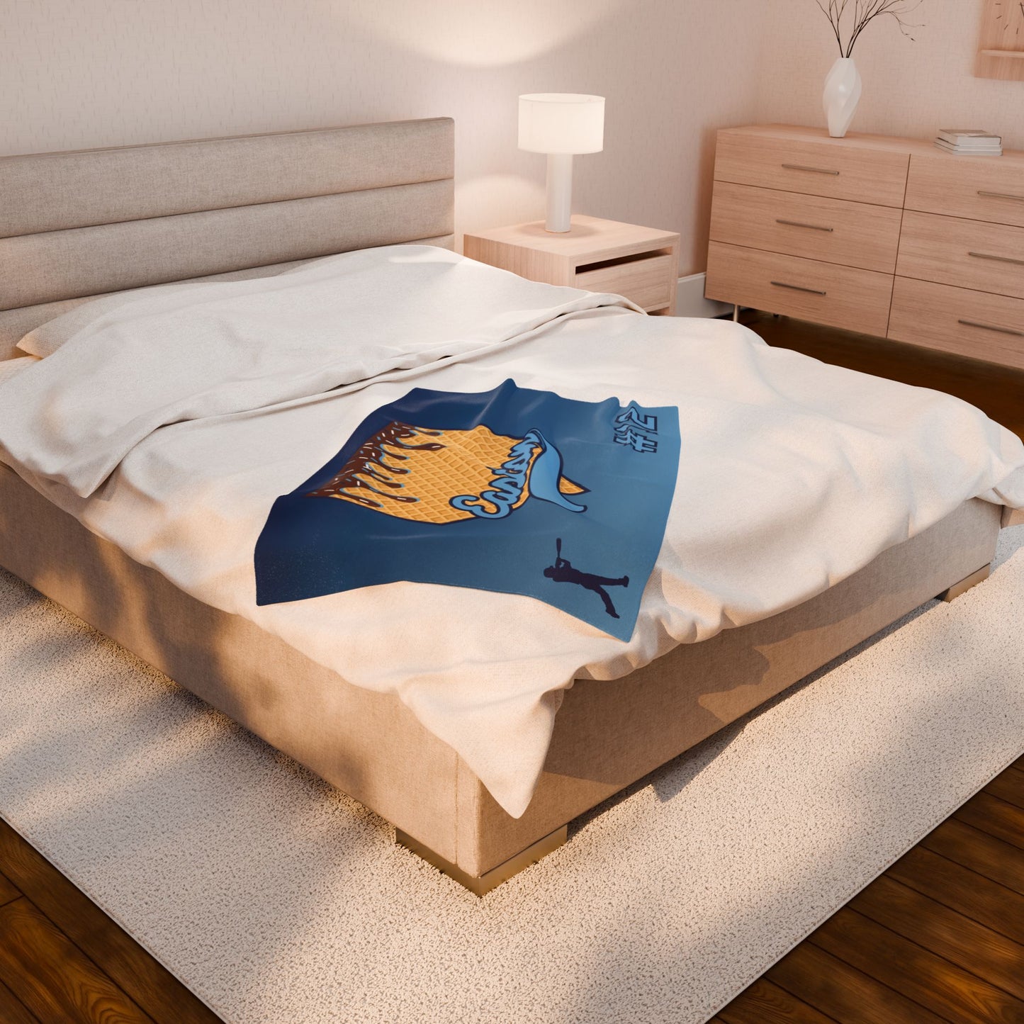 Carolina Blue & Navy Custom Ice Cream Drip Baseball Velveteen Plush Blanket