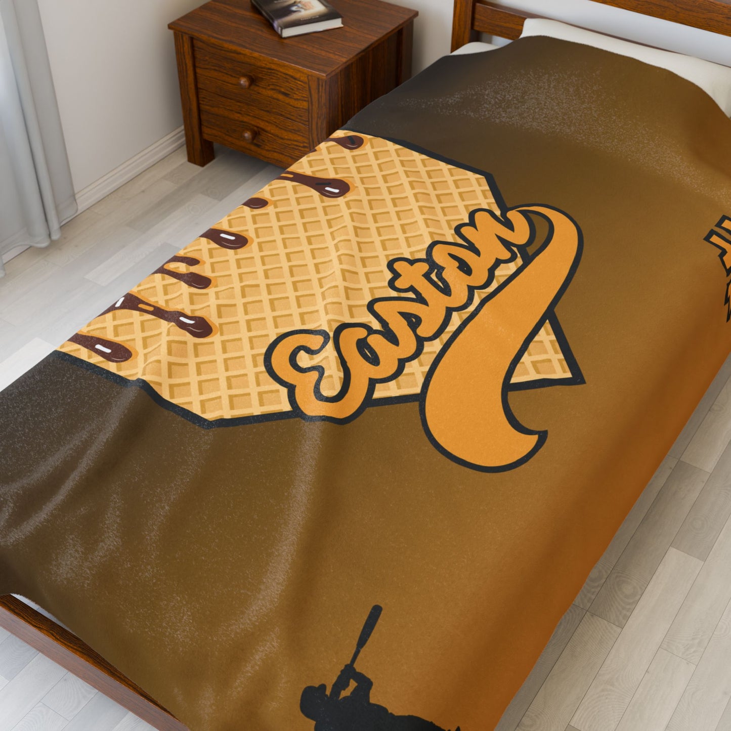 Black & Yellow Custom Ice Cream Drip Baseball Velveteen Plush Blanket