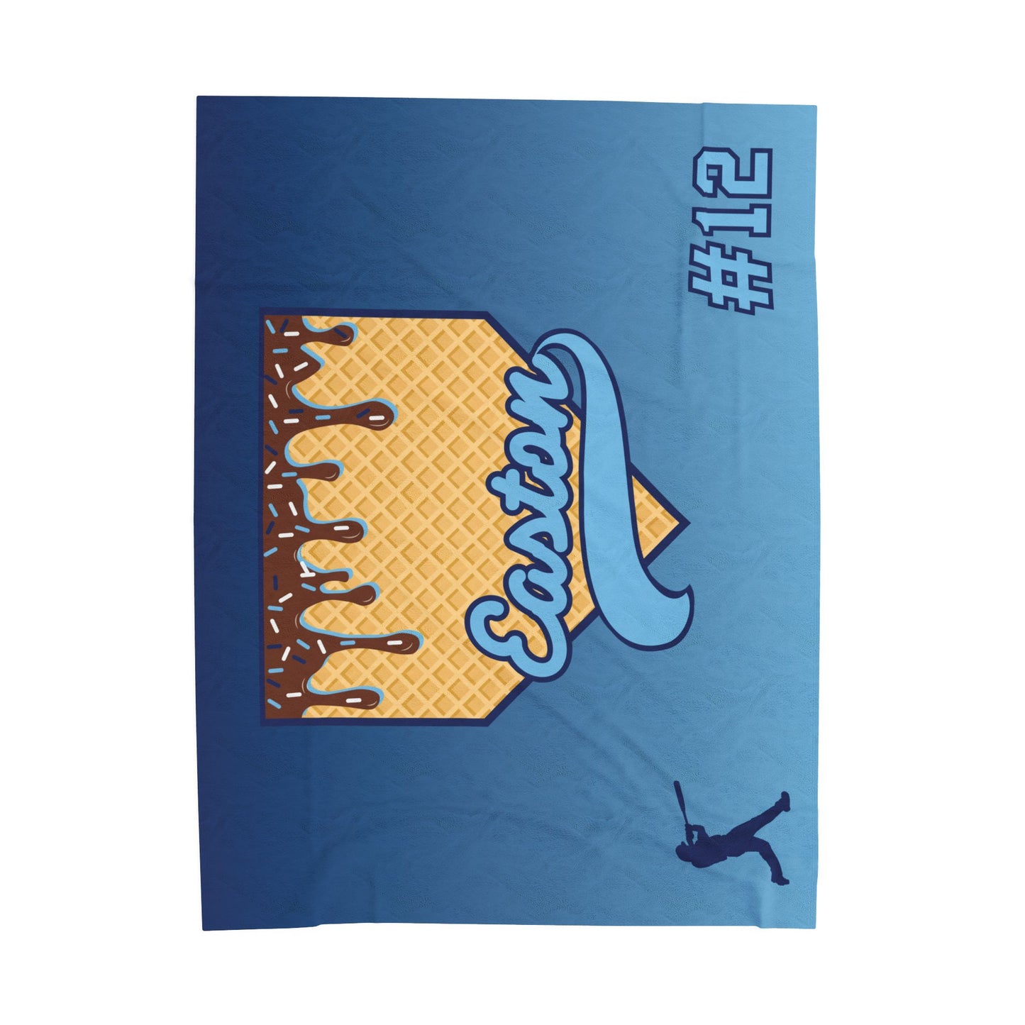 Carolina Blue & Navy Custom Ice Cream Drip Baseball Velveteen Plush Blanket