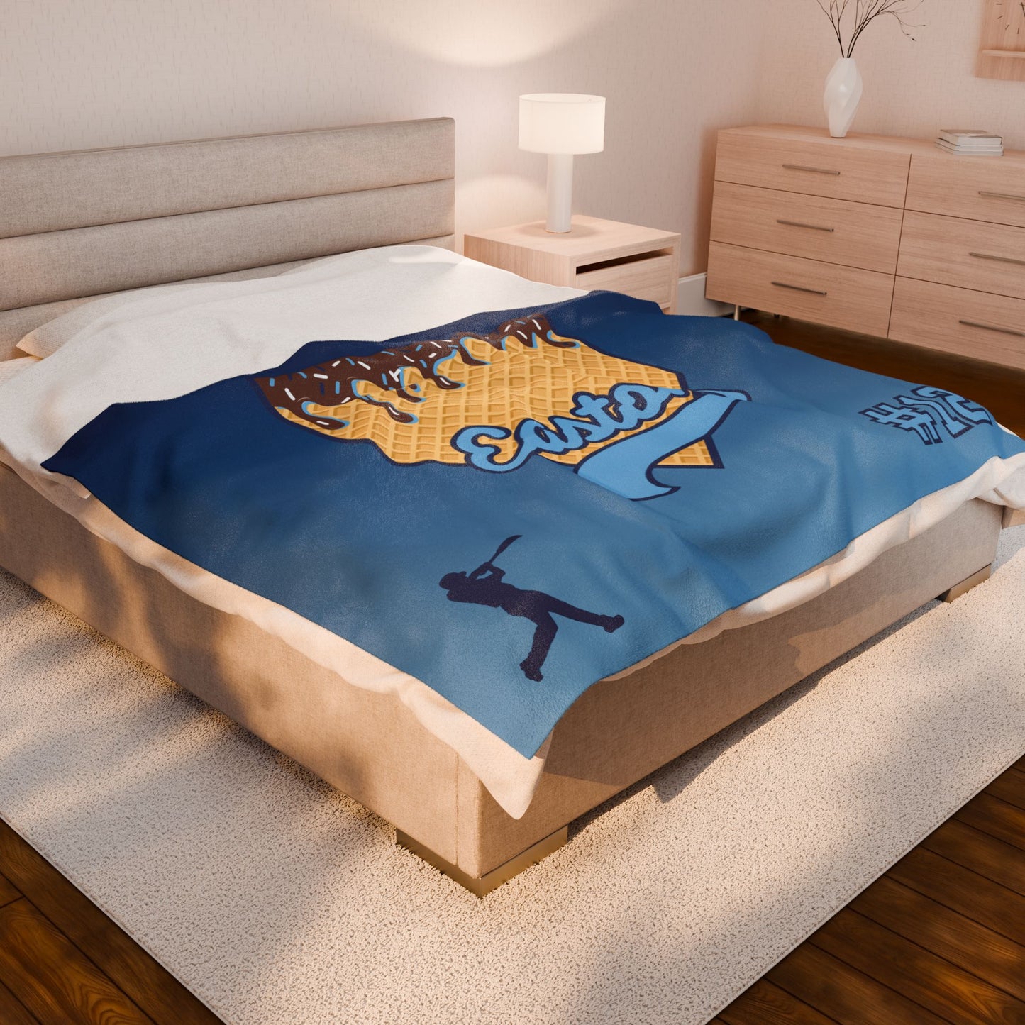 Carolina Blue & Navy Custom Ice Cream Drip Baseball Velveteen Plush Blanket