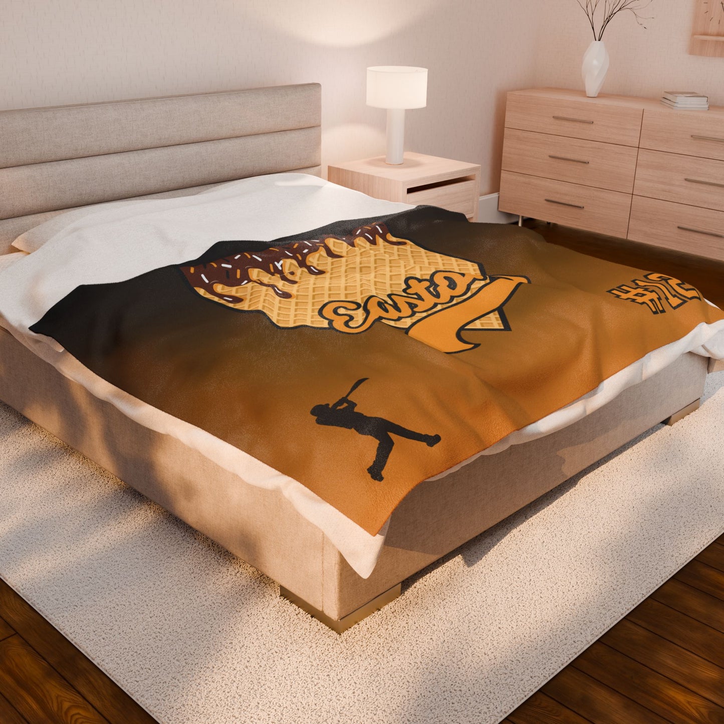 Black & Yellow Custom Ice Cream Drip Baseball Velveteen Plush Blanket