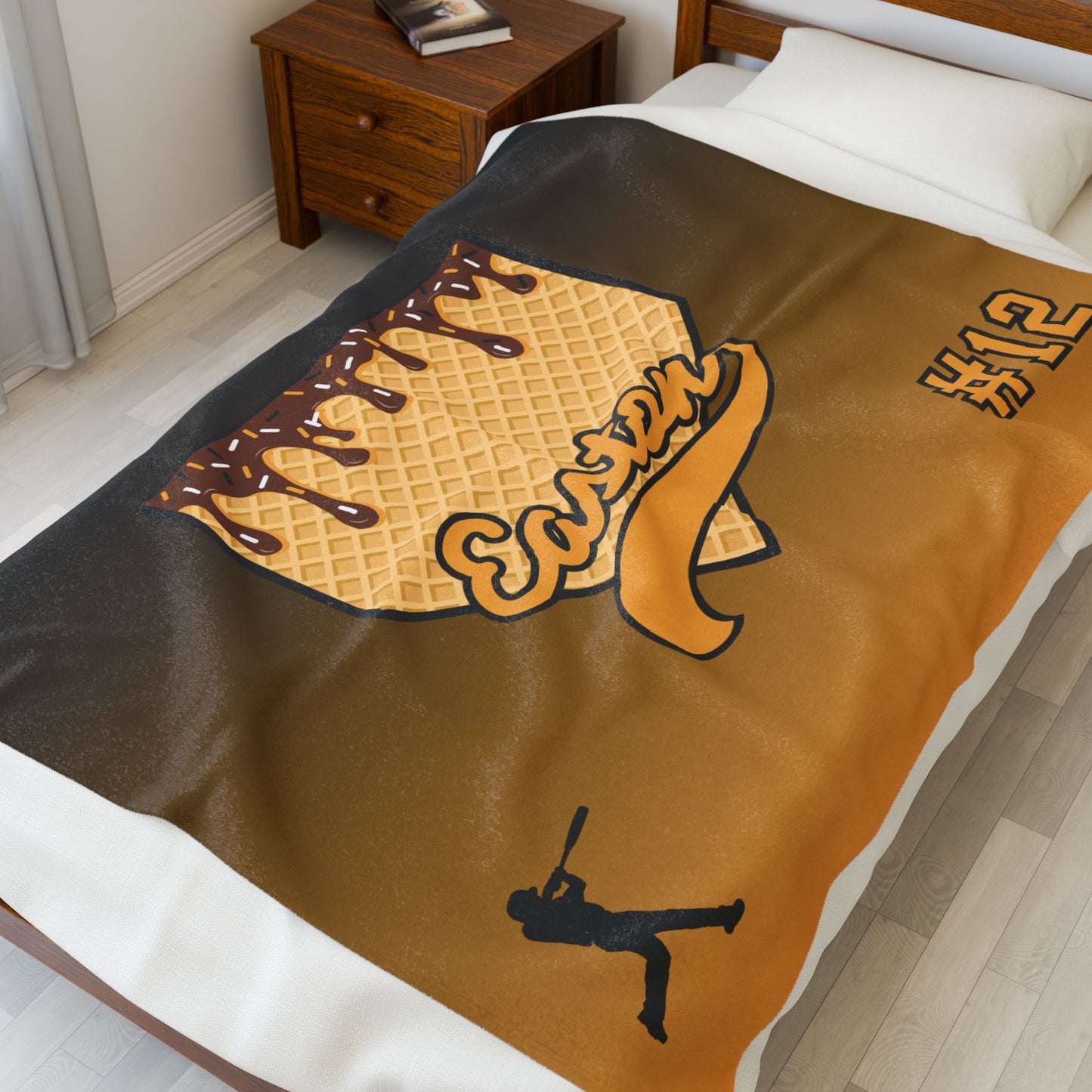 Black & Yellow Custom Ice Cream Drip Baseball Velveteen Plush Blanket