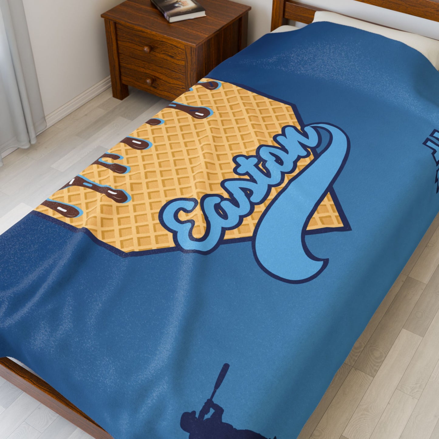 Carolina Blue & Navy Custom Ice Cream Drip Baseball Velveteen Plush Blanket