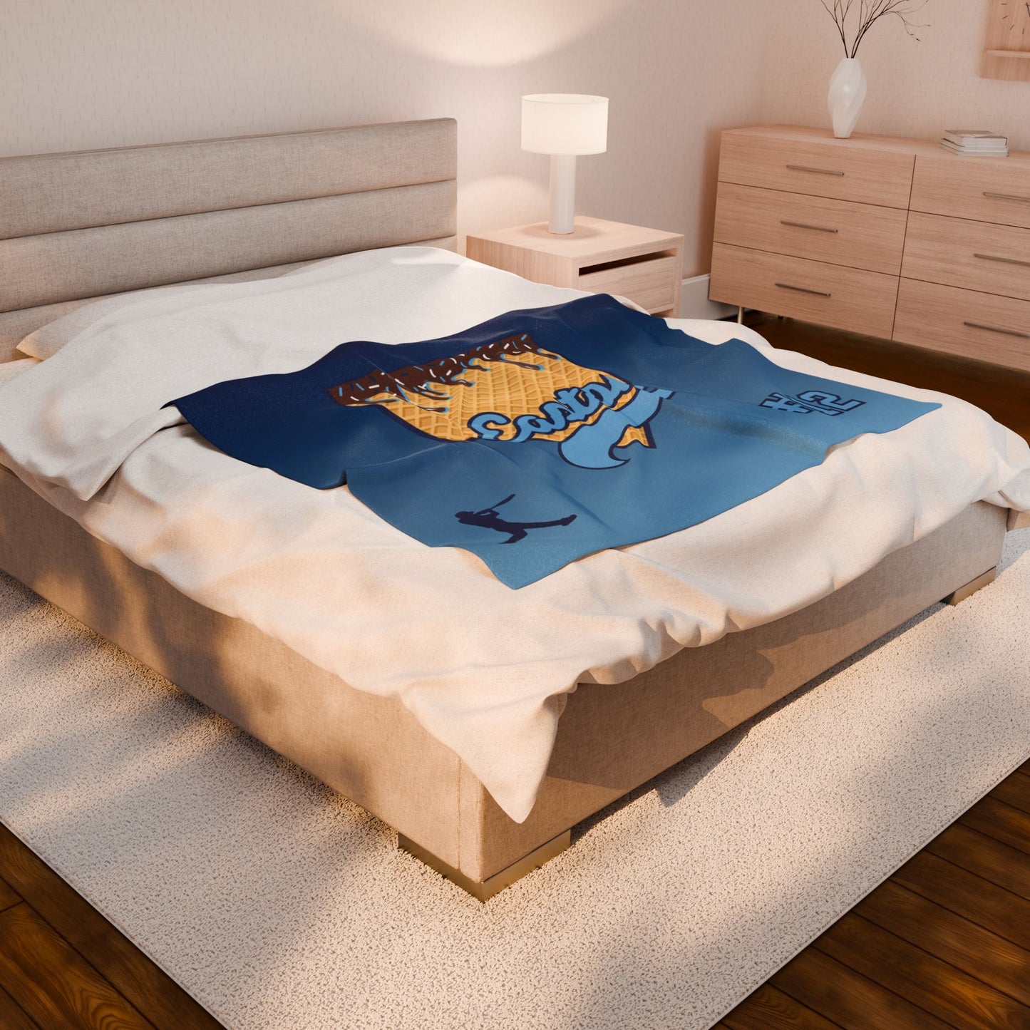 Carolina Blue & Navy Custom Ice Cream Drip Baseball Velveteen Plush Blanket