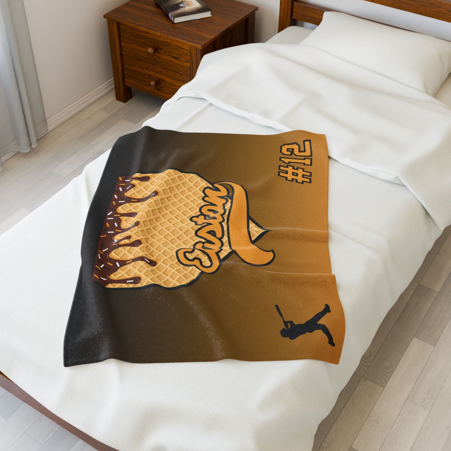 Black & Yellow Custom Ice Cream Drip Baseball Velveteen Plush Blanket