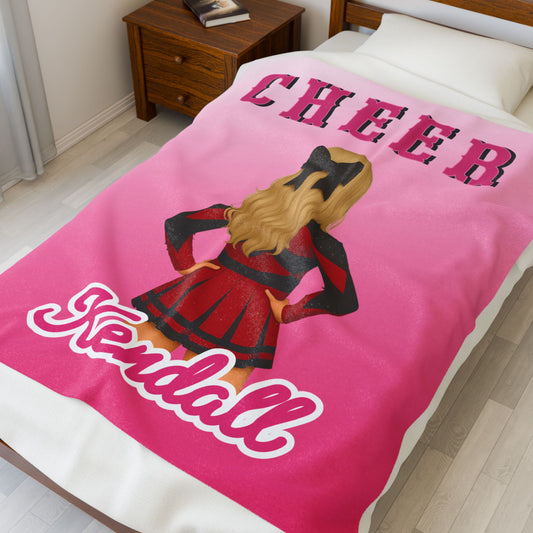 Custom Cheerleader Velveteen Plush Blanket –50"x60", Pink