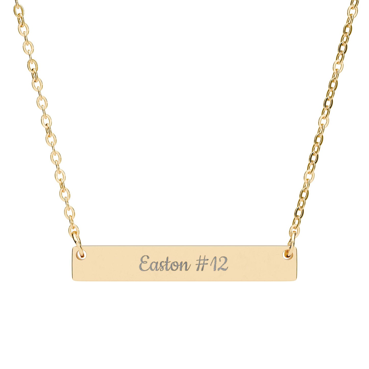 Engravable Horizontal Bar Necklace — Personalized Name & Number Pendant