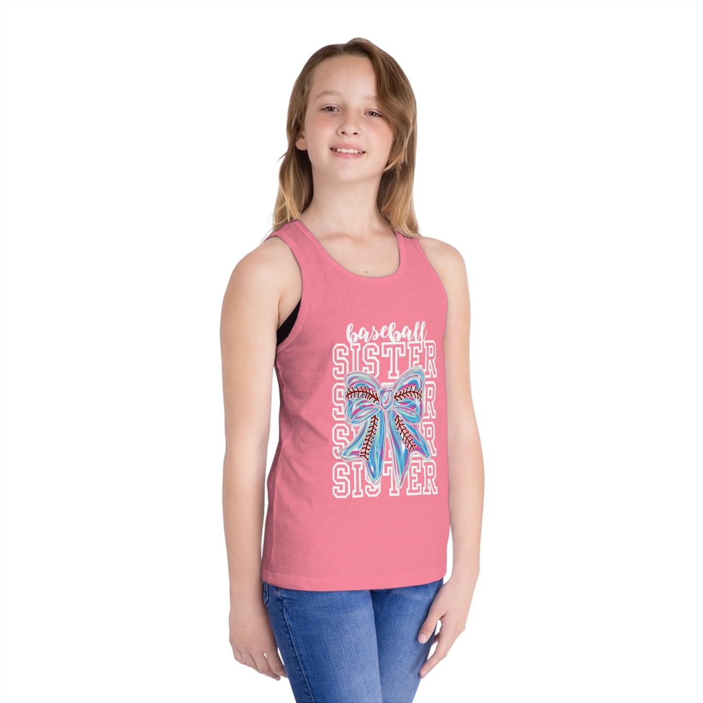 Kids Tank Top - Baseball Sister Bow Design