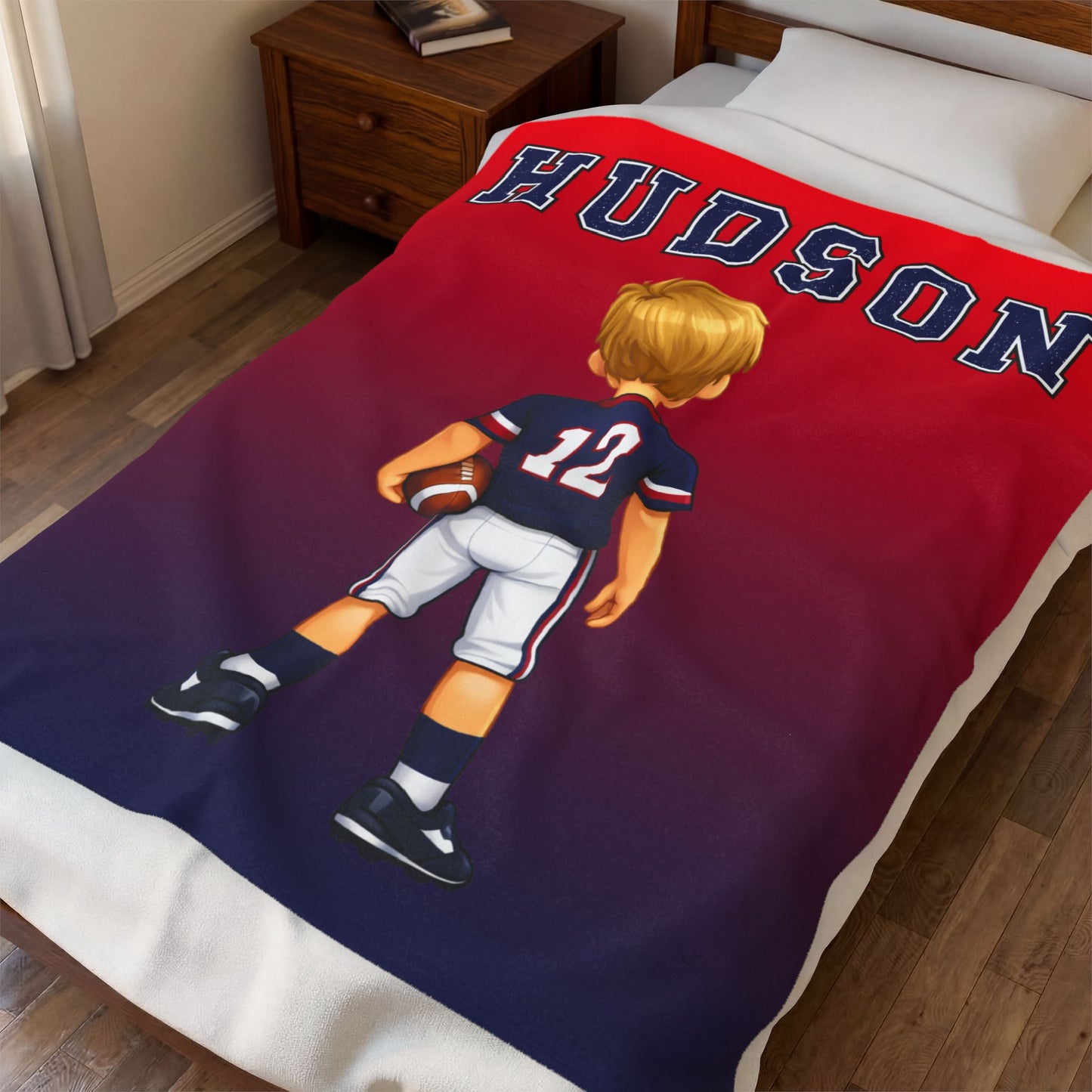 Personalized Kids Football Velveteen Plush Blanket – Custom Name & Number