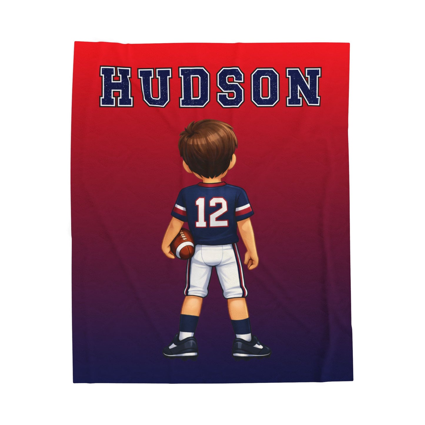Personalized Kids Football Velveteen Plush Blanket – Custom Name & Number