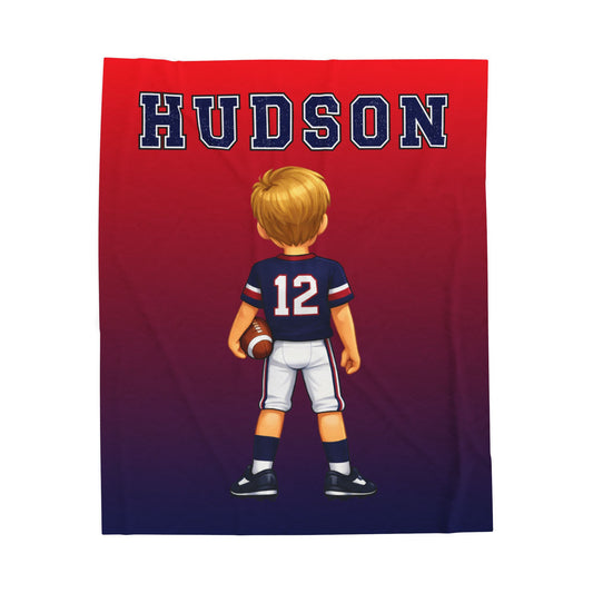 Personalized Kids Football Velveteen Plush Blanket – Custom Name & Number