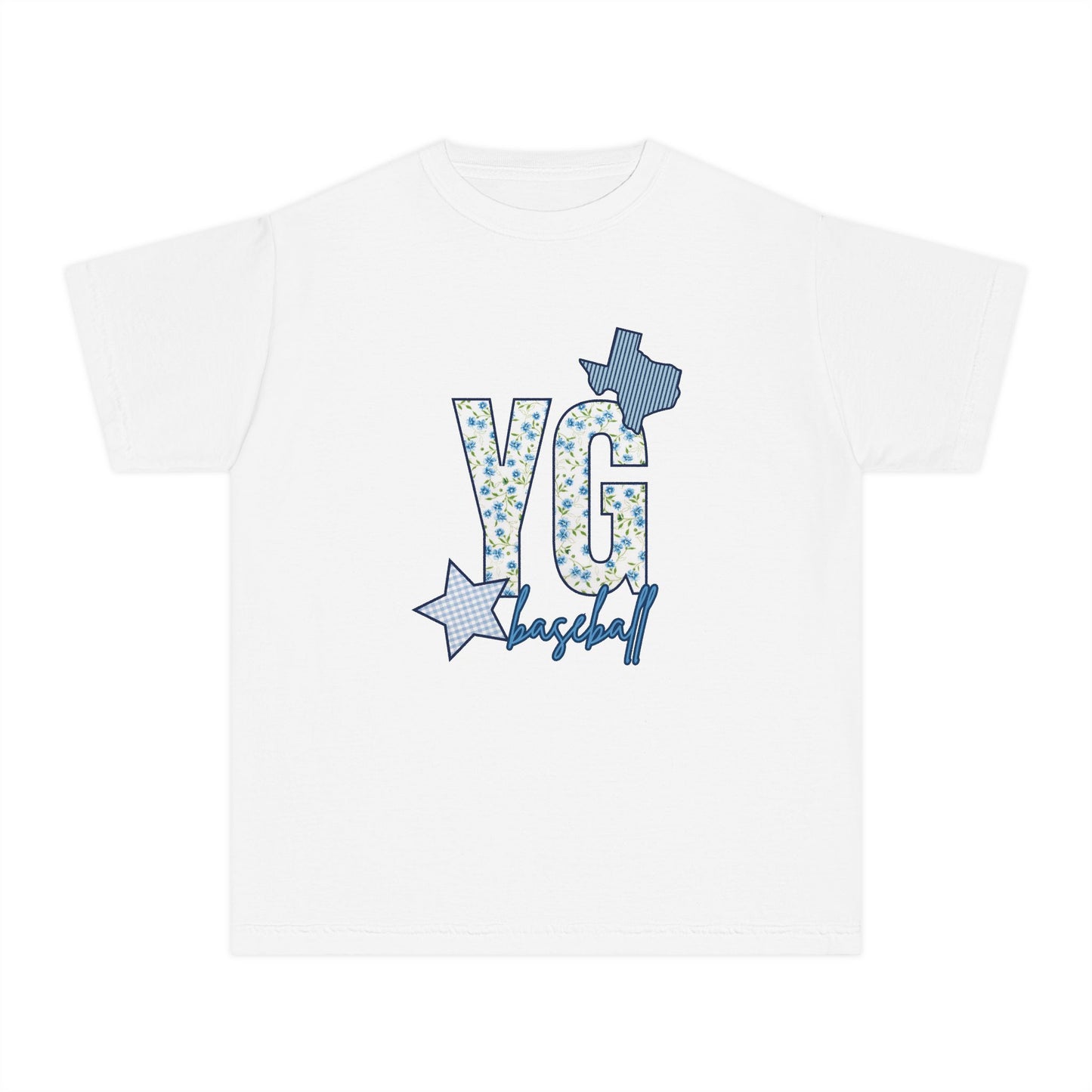 Custom YG Floral Patch Baseball Tee- YOUTH