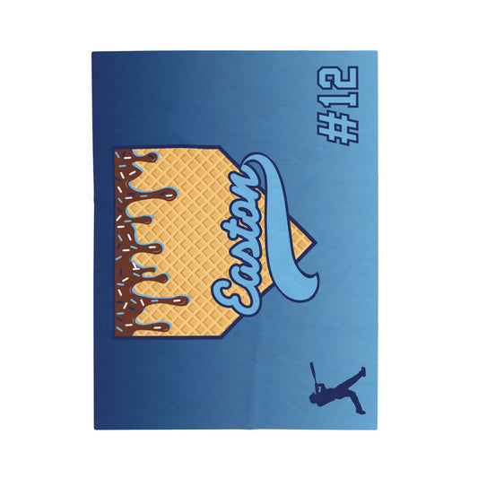 Carolina Blue & Navy Custom Ice Cream Drip Baseball Velveteen Plush Blanket
