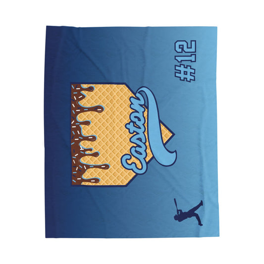 Carolina Blue & Navy Custom Ice Cream Drip Baseball Velveteen Plush Blanket