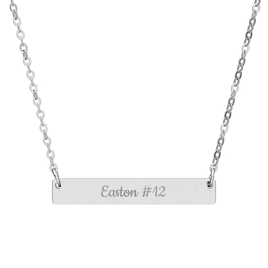 Engravable Horizontal Bar Necklace — Personalized Name & Number Pendant